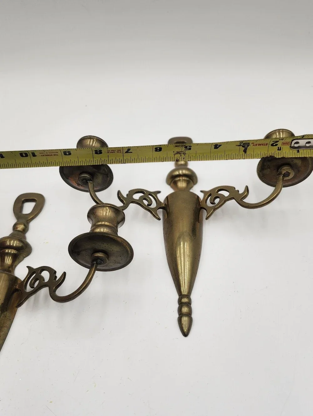 vintage antique brass double-arm wall sconces candle holder traditional colonial